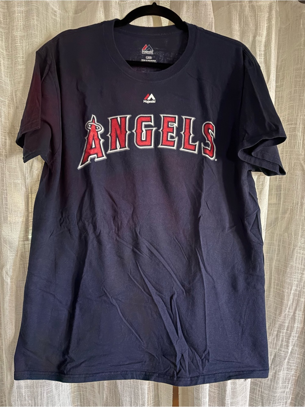 Majestic Navy and Red Angels Short Sleeve Tee